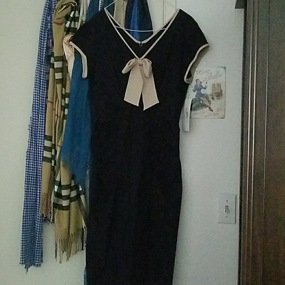 Stop Staring Navy & Cream Wiggle Dress